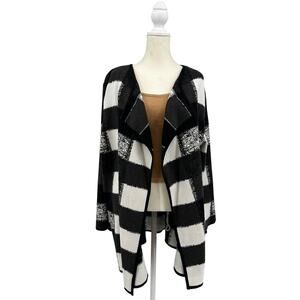 Alfani Open Front Sweater Cardigan Womens L Black/White S/6X617 Monochrome Check